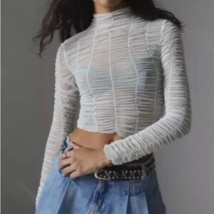 Silence + Noise Mint Green Sheer Ruched Blouse. NWT. Urban Outfitters.